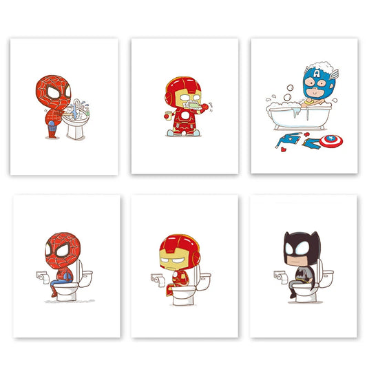 Toilet Humour Wall Art featuring Superheros