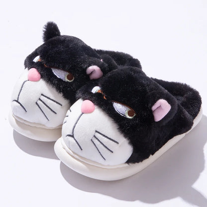 Grouchy Cat Plush Slippers – Funny Fluffy Indoor Slippers