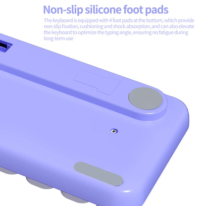 Purple keyboard bottom showing non-slip silicone foot pads