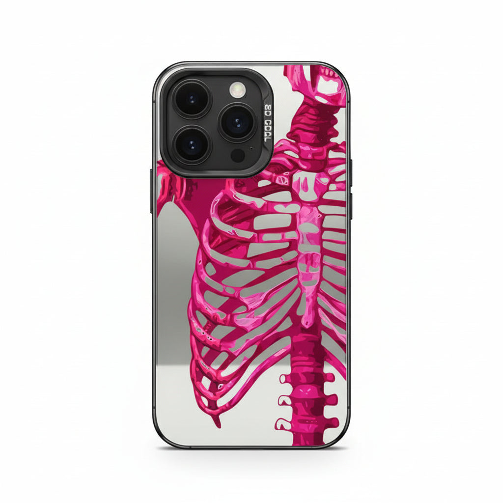 Pink skeleton iPhone case with black bumper