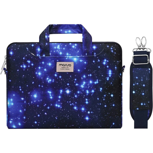 MOSISO printed laptop shoulder bag with blue galaxy starry night print and shoulder strap
