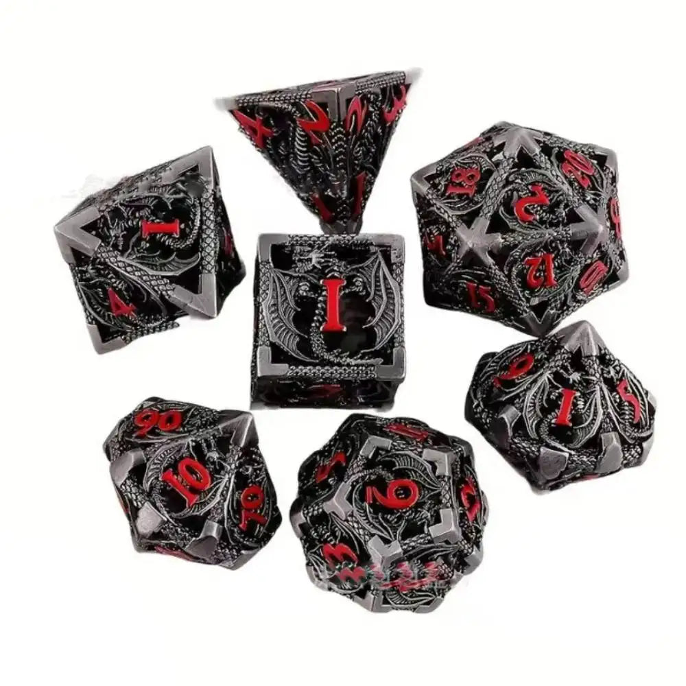 Hollow Dragon Metal Dice Set – 7-Piece RPG Dice