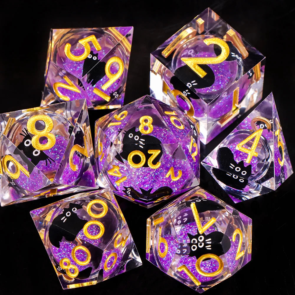 Cat Themed Resin Dice Set for DND 7pcs