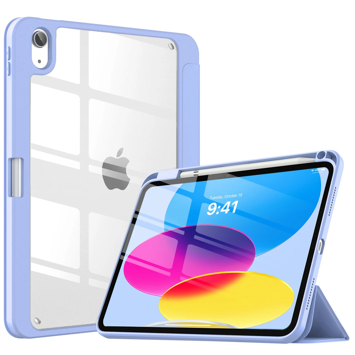 iPad 10th Generation Case with Pencil Holder – Clear Back Tri-Fold Stand