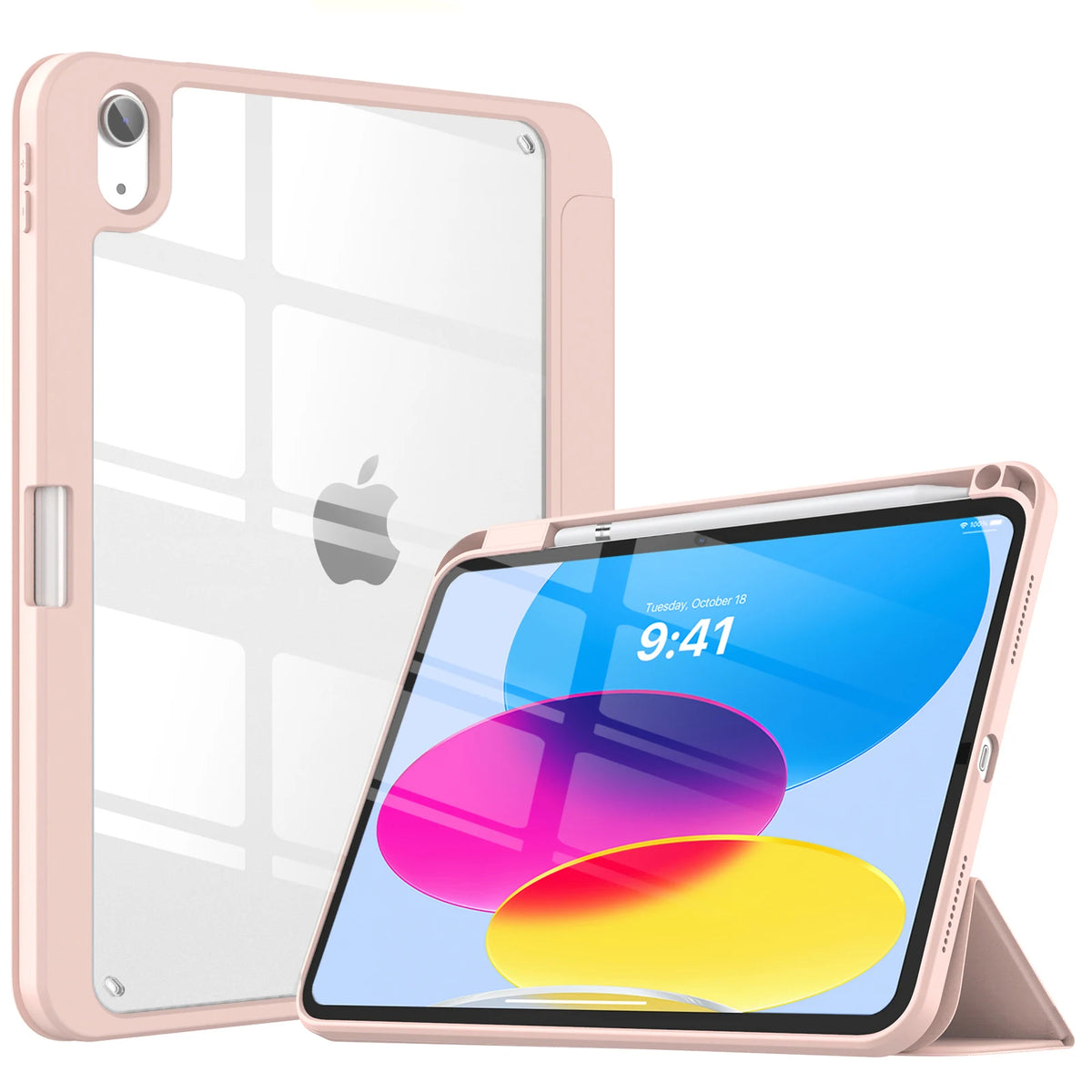 iPad 10th Generation Case with Pencil Holder – Clear Back Tri-Fold Stand