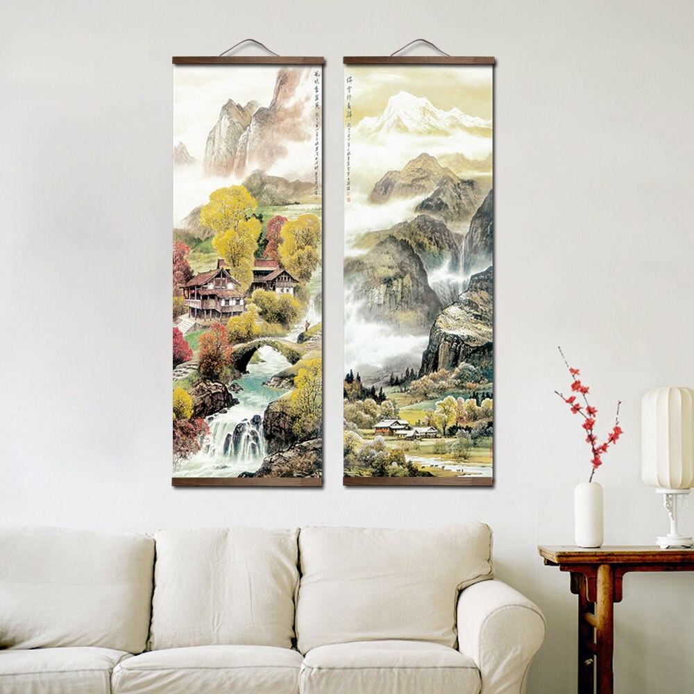 Chinese Four Seasons Landscape Scroll Canvas