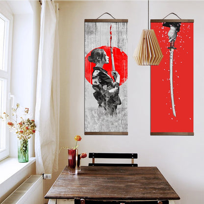 Japanese Samurai Hanging Scroll Art