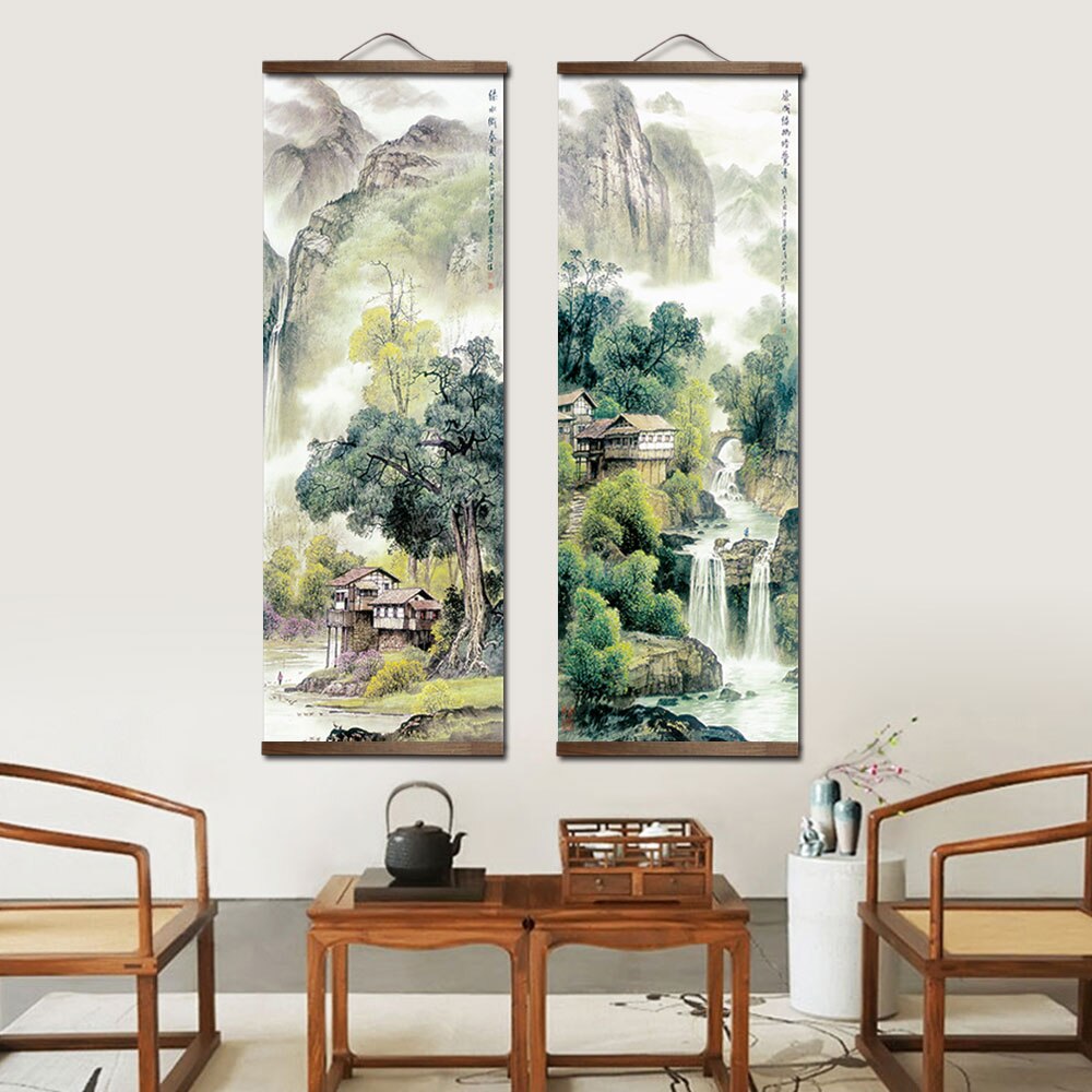 Chinese Four Seasons Landscape Scroll Canvas