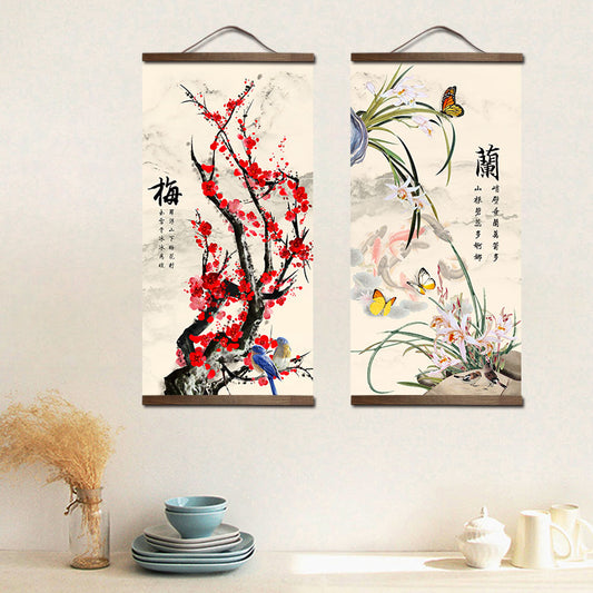 Chinese Flower Scroll Wall Art