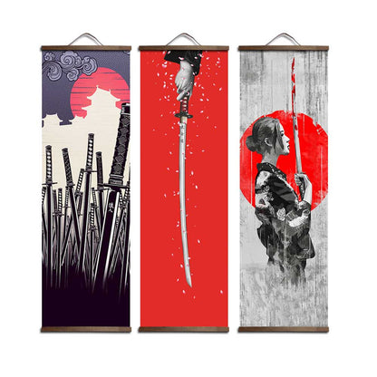 Japanese Samurai Hanging Scroll Art