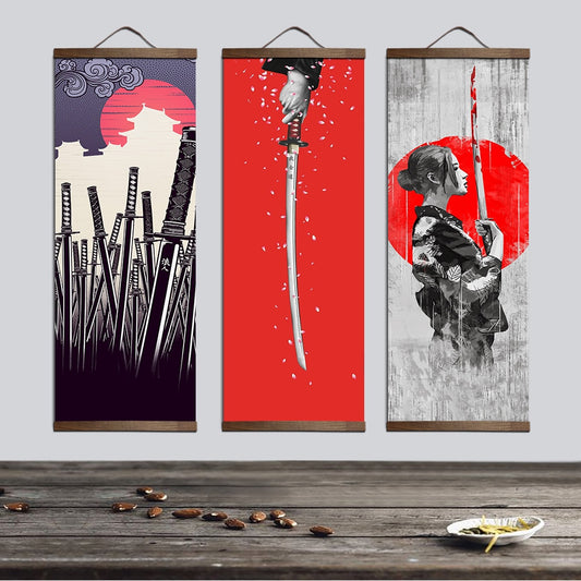 Japanese Samurai Hanging Scroll Art